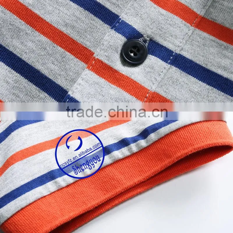Custom yarn-dyed cotton fabric adults short sleeve striped polo t shirt
