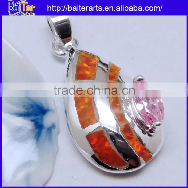 Custom Lab Created Double Heart 925 Sterling Silver Red Fire Opal Pendant Wholesale