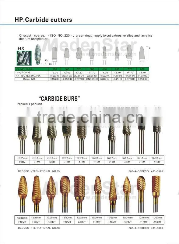 2014 popular high quality dental carbide cutters