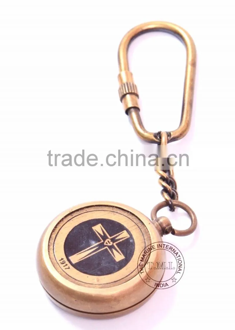 BRASS ANTIQUE COMPASS KEYCHAIN - NAUTICAL KEY CHAIN - PROMOTIONAL GIFT KEY RING
