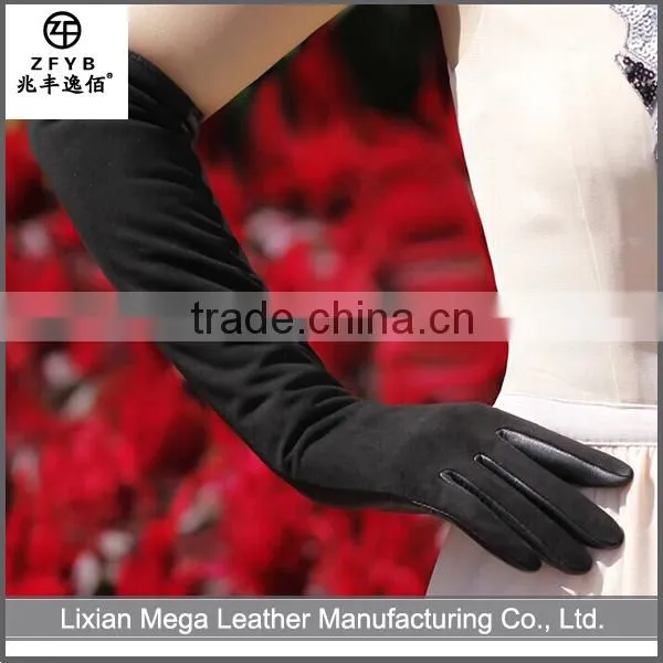 2016 new style wholesale ladies long suede Leather opera long Gloves