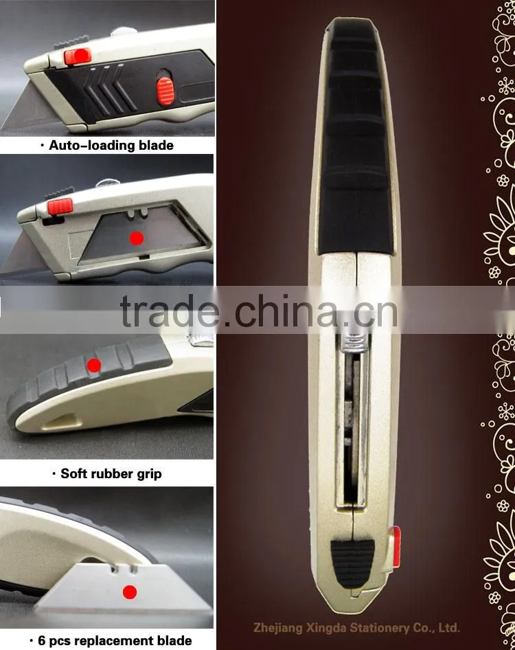 6PCS Auto Loading Trapezoid blade Zinc alloy Utility Knife