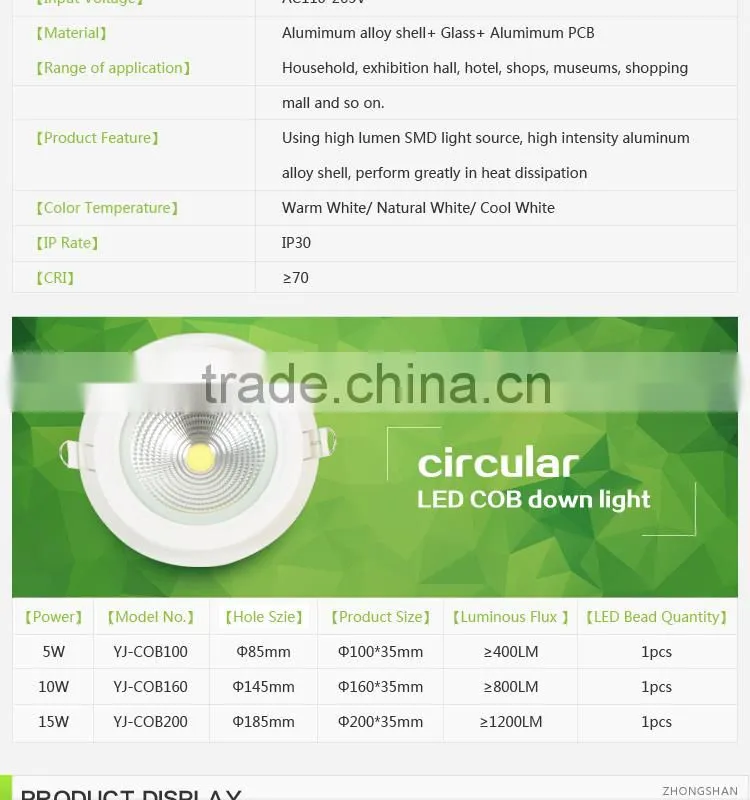 15W china manufacturer cob led down light