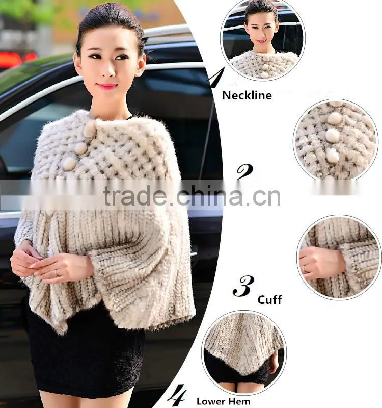 100% Real Genuine Knit Mink Fur Scarf Cape Stole Coat Wrap / Fur Shawl