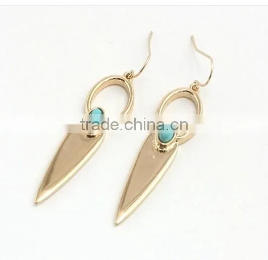 2016 Unique Fashion Design Gold Plated Polishing Turquoise Drop Earrings