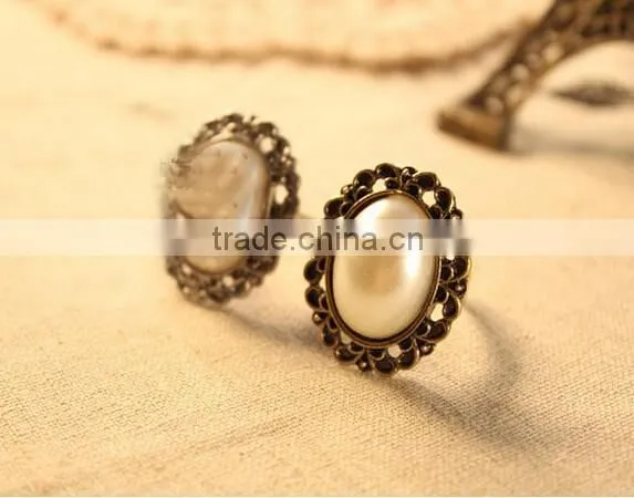 Sweety Girls'Jewelry Fresh Water Pearl Multi Gem Stone Halo Plated Vintage Engagement Ring WholeSale