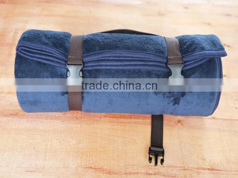 High Quality super soft heavy coral fleece blanket with leather strap handle