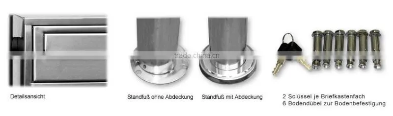 Hot sale in Germany market 304 Stainless Steel outdoor mailbox