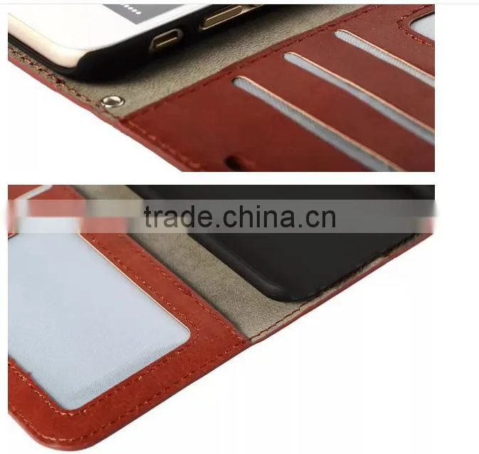 Factory High Quality Crazy Horse Pattern Wallet PC+PU Leather Case for iPhone 6 Plus Case with Photo Frame with card slot