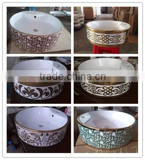 Luxury ceramic bathroom golden round sink gold color basin