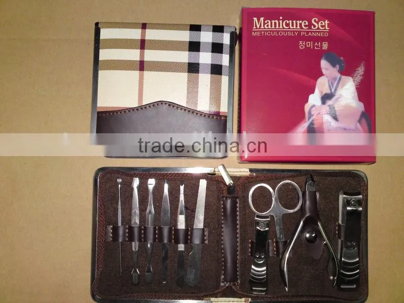 MRT-020 10pcs PU bag with colored box stainless steel high quality professional manicure set
