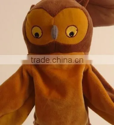 Chinese factory cheap hand puppet baby toy/ animal owl hand puppets for sale