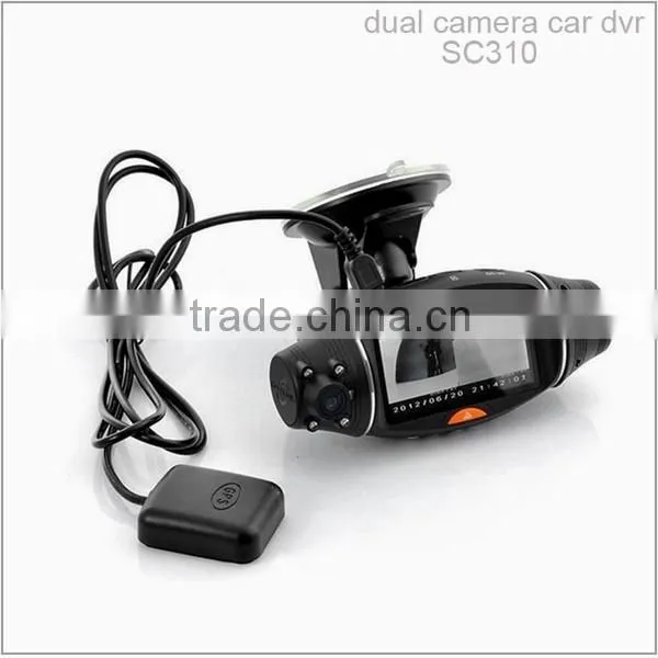 Wide angle 2.7 inch TFT LCD panel dual lens car camera with gps
