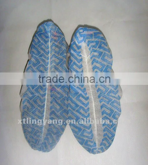 Disposable non-woven white shoe cover blue printing