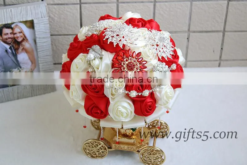 Handmade Gorgeous Brooch Bouquet, red and Silver Wedding Brooch jewelry Bouquet