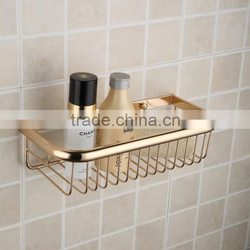 Gold Royal Storage Rack, Square Brass Shower Basket,Single Tier Bathroom Accessories