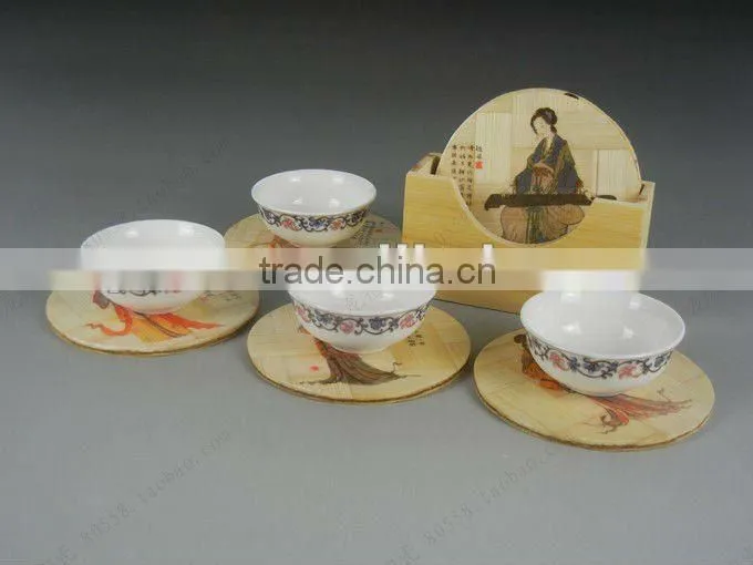 Set of 6 Vintage Bamboo Dinner Pads China Chinese Picture Asian Style Coaster
