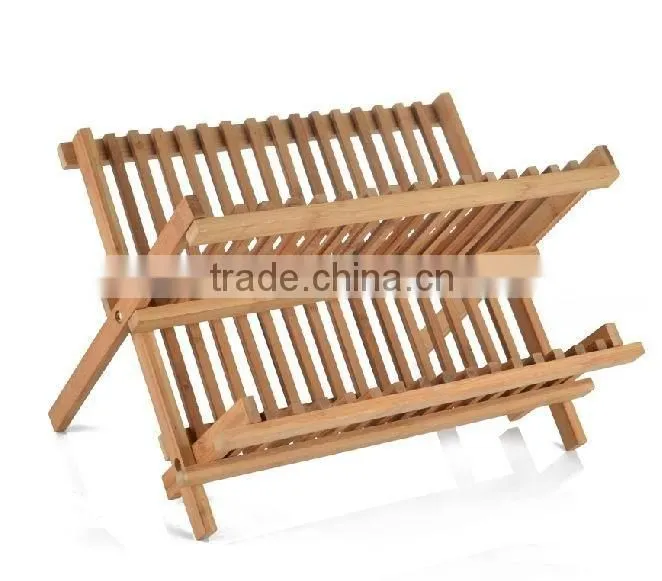 Bamboo Scissor Style Folding Dish Rack /Flatware Holder Set.