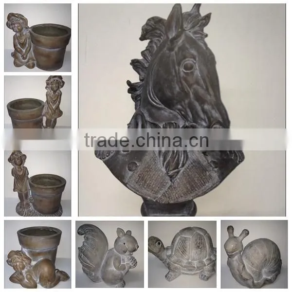 Garden decoration bronze girl concrete flower pot, garden pot