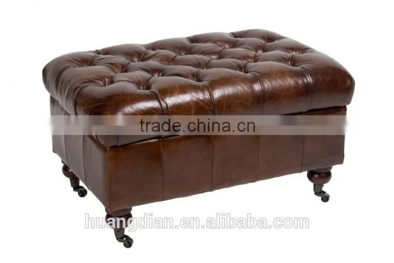 custom made bedroom furniture wooden leather tufted storage ottoman with brass caster legs