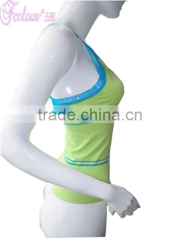 seamless camisole with spirl burr and blue stripe and lace