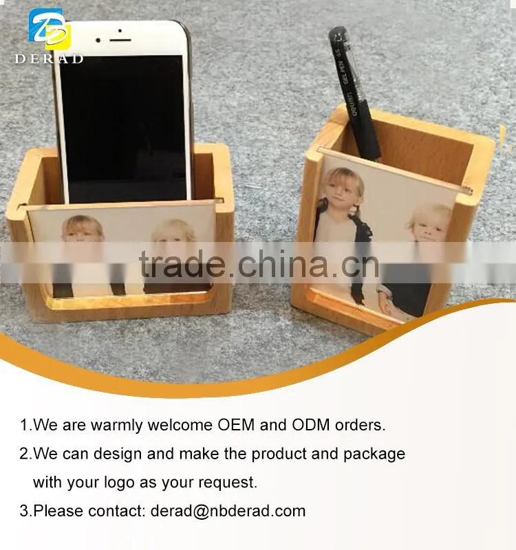 Storage Rack Wooden Pen Holder with Photo Frame Picture
