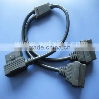 Black 16 Pin Male to Dual Female Y Shape OBD 2 Splitter Adapter Extension Cable