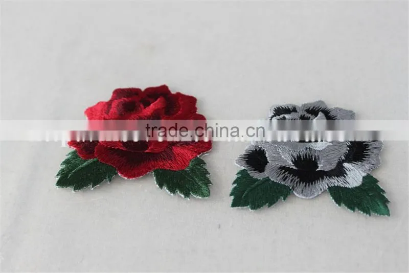 2016 new patch work blouse designs 6*7cm red rose and gray rose flower embroidery patches tim for clothing