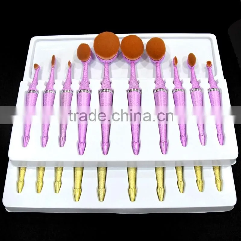 10pcs pink oval multi-purpose full usage use makeup brush ruber handle toothbrush set