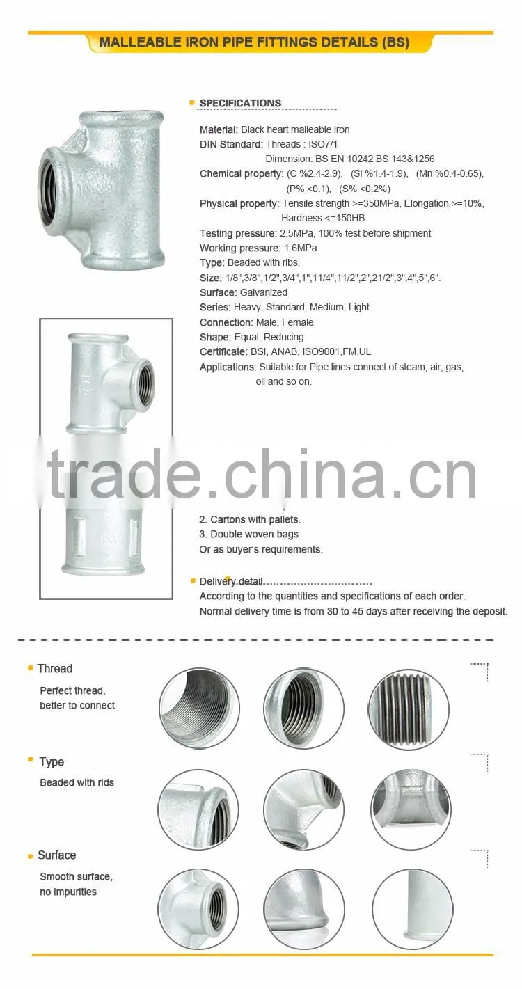G.I Pipe Fittings Galvanized Baked Tee