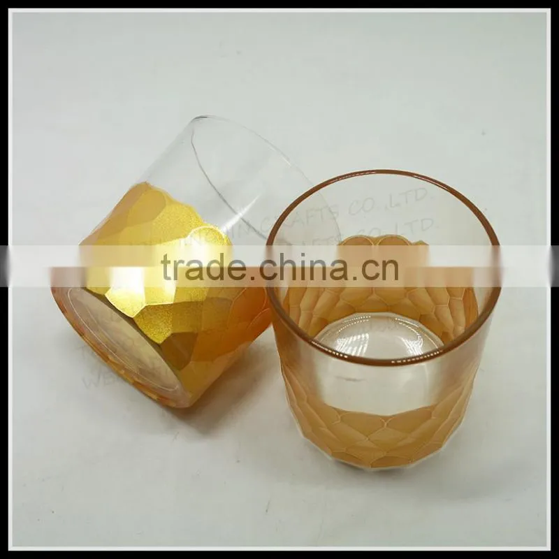 8 oz hand cut gold painted glass candle holder
