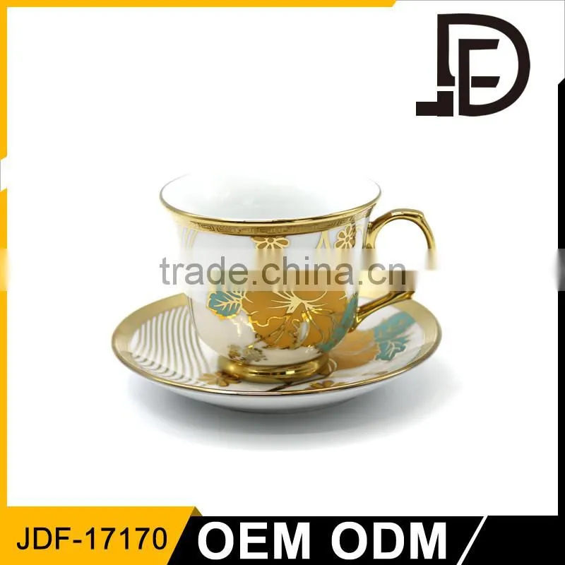 6 pcs Animal design decal Golden Rimmed cofee pot cups and saucers bone tea set
