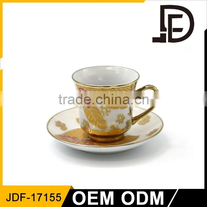 logo print golden brim bone china coffee tea drinking cup and saucer