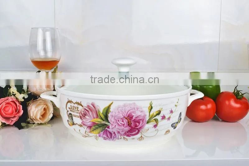 10" porcelain pot suitable for microwave oven with glass lid