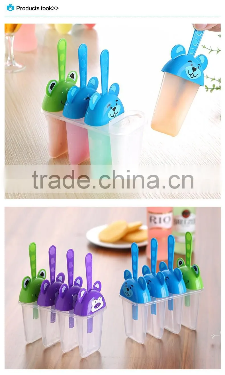 4 set Diy cartoon style plastic ice cream mold and juice mould with print logo