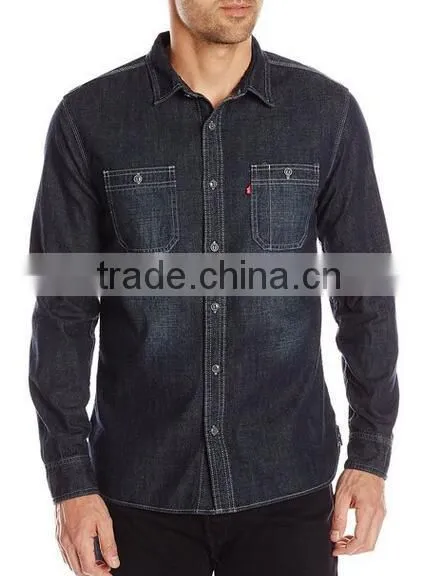 New Men 100% Cotton Long sleeve Denim Jeans work Shirt