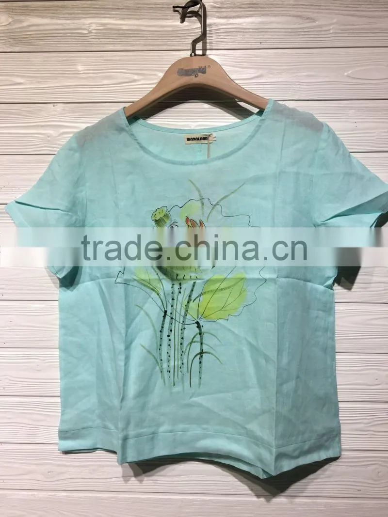 GZY stock short sleeve goog quality cotton blouse neck design
