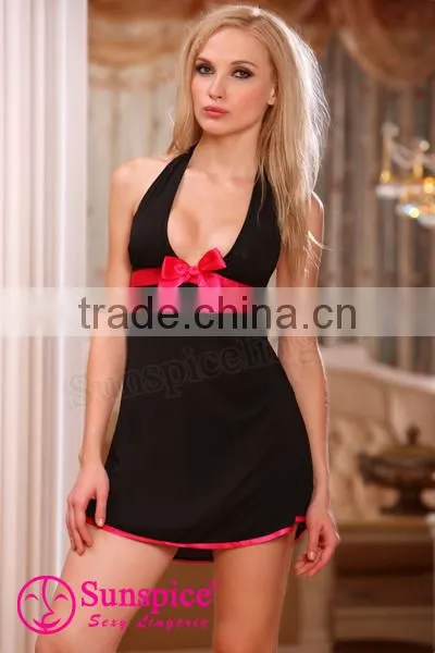 Sexy babydoll manufacturer Chiffon halter dress ribbon trimed