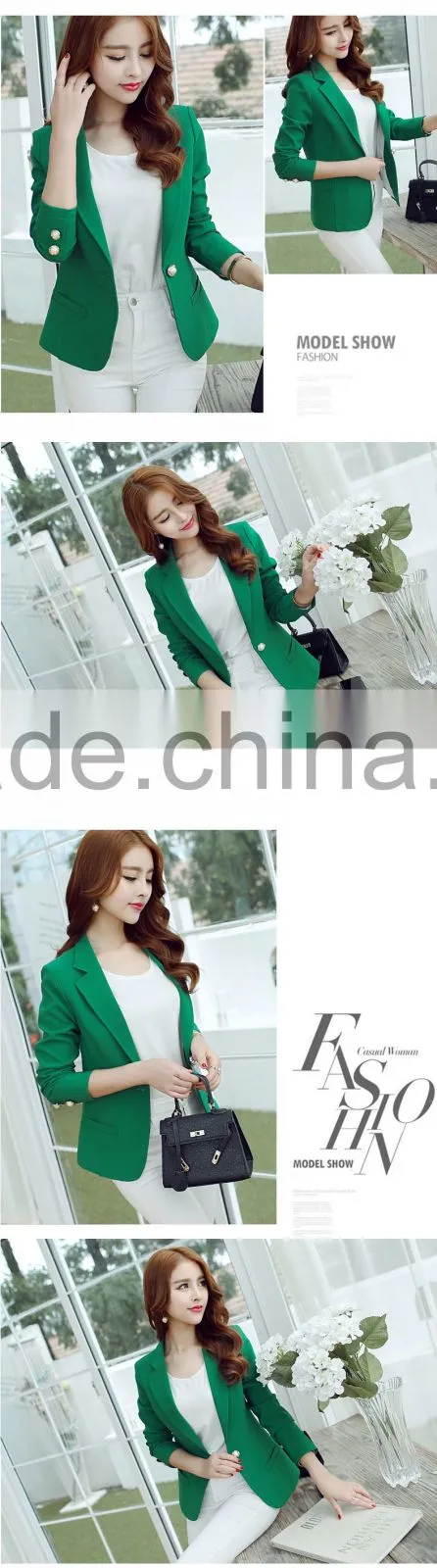 2016 Women Blazer Korean Version Cultivating Wild (green Yellow Black) Long-sleeved Small suit Women Blazers And Jackets