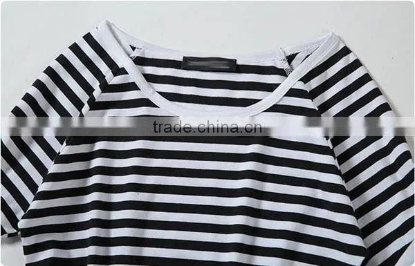 Summer simple latest fashion women Black and white striped lady shirt chiffon fabric chiffon blouse