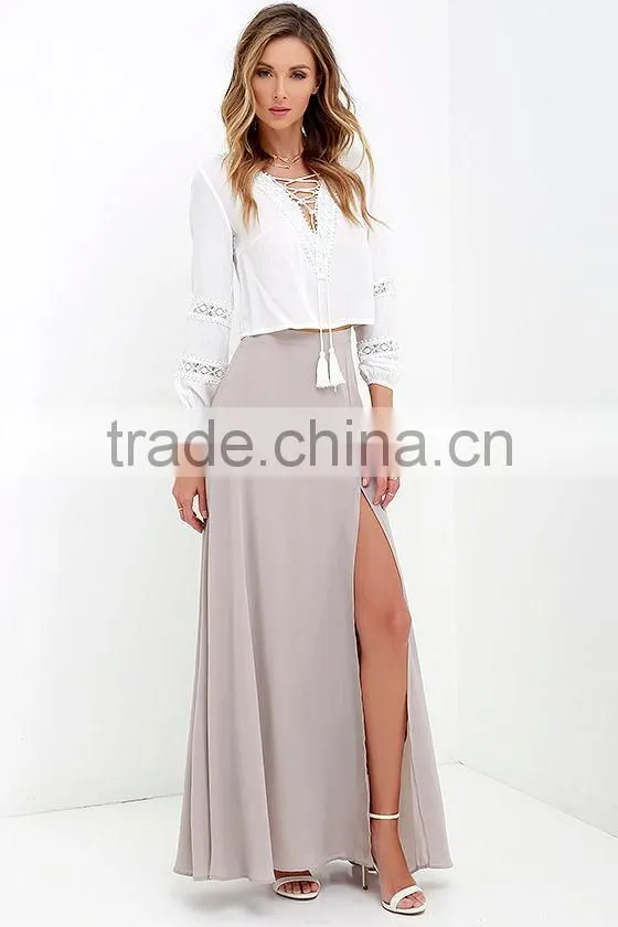 High banded waist sexy thigh slit maxi skirt fashion long skirts for women 2016