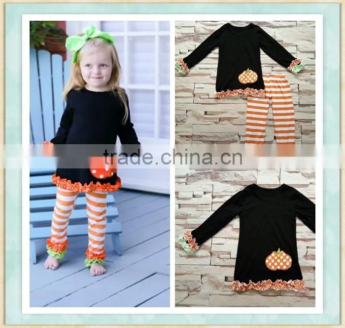 festival clothes baby girl Halloween embordiery with pumpkin kids outfit wholesale children's boutique clothing