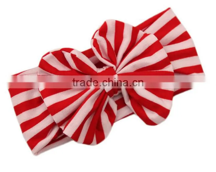 Latest fancy elastic soft stripe cotton bow tie custom children headband rabbit ears bowknot hair tie headband