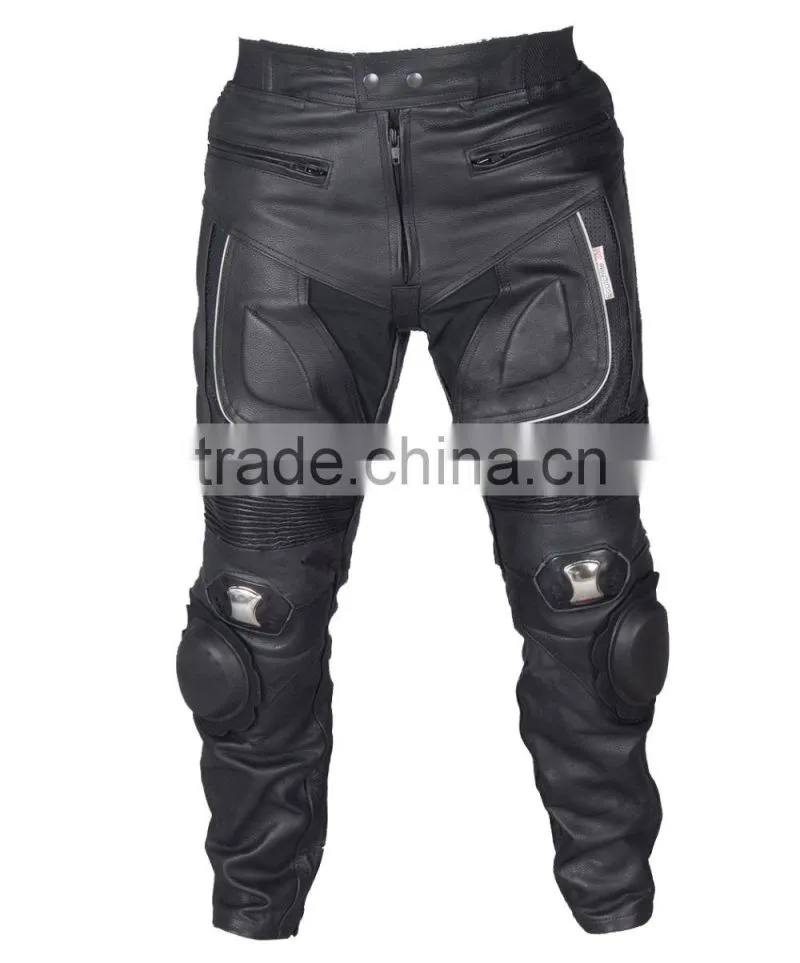 Black Motorcycle Pant/ Motorbike Leather PANT / Trousers + CE Armour to knee & hips