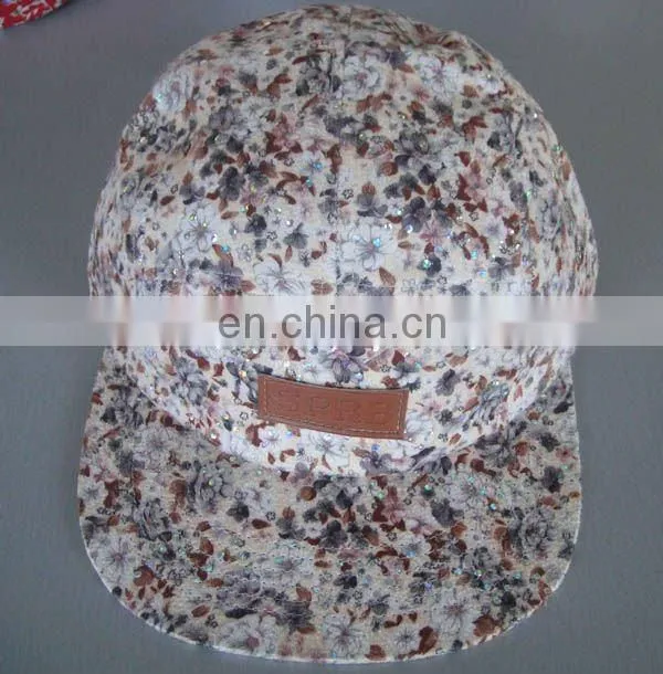 Hot sale flat brim custom floral private label hat