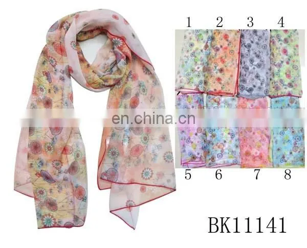 2015 fashion spring summer wholesale women nice print chiffon shawl blue georgette scarves