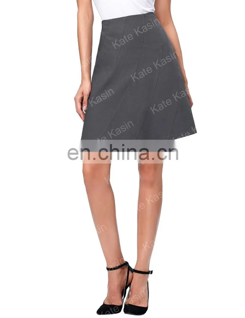 Kate Kasin Multi Panel Scallop Seam High Stretchy Dark Grey A-Line Skirt KK000291-2