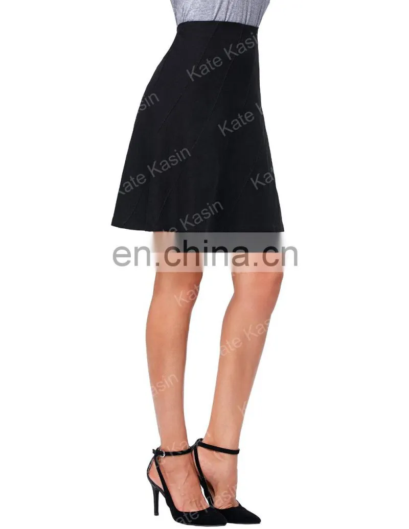 Kate Kasin Multi Panel Scallop Seam High Stretchy A-Line Skirt KK000291-1