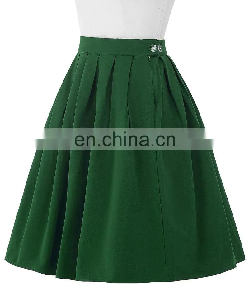 Belle Poque Women Midi Dark Green Retro Vintage Skirts BP000154-4