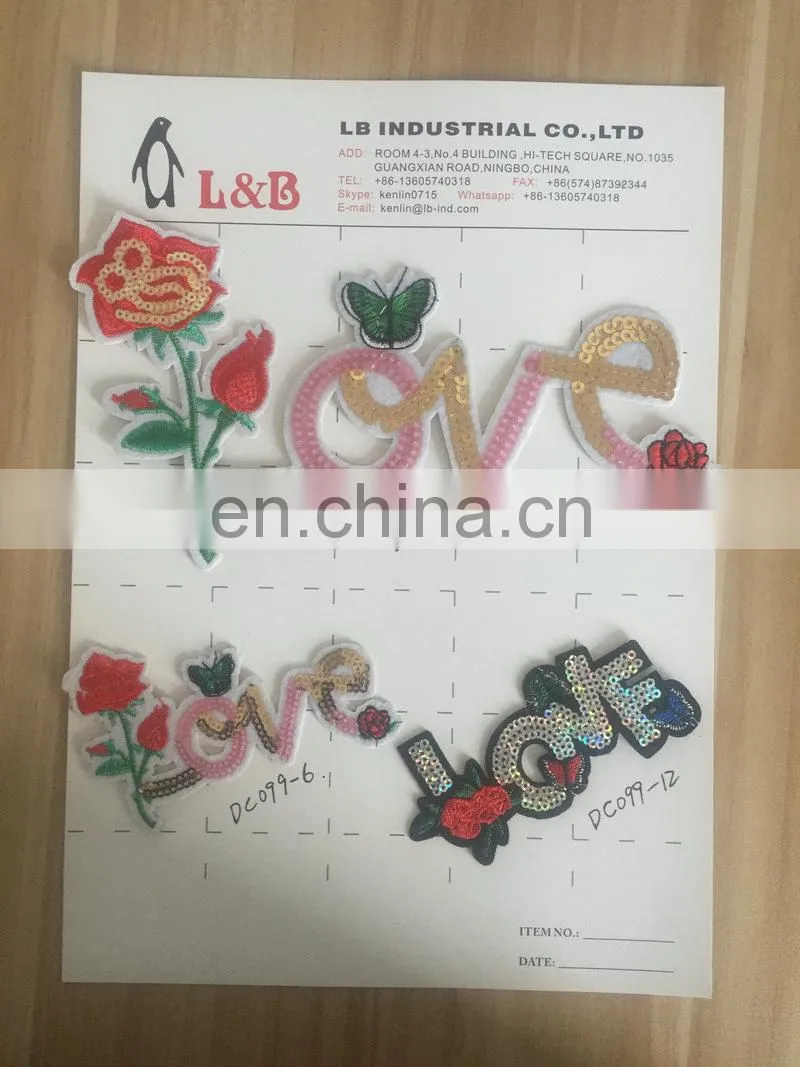 hot sale fahsion 3D rose sequin Patch with glue